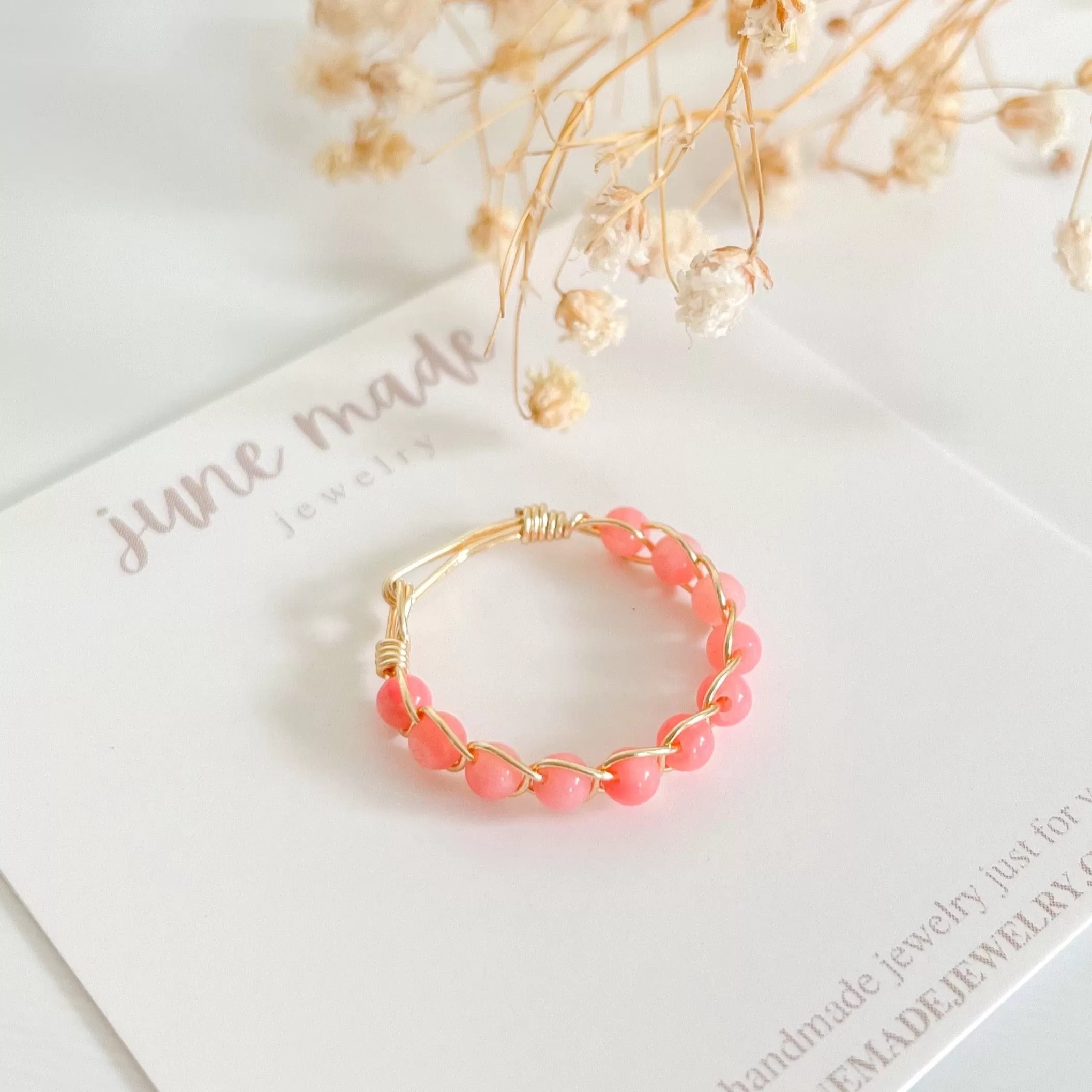 Coral Braided Wire Ring