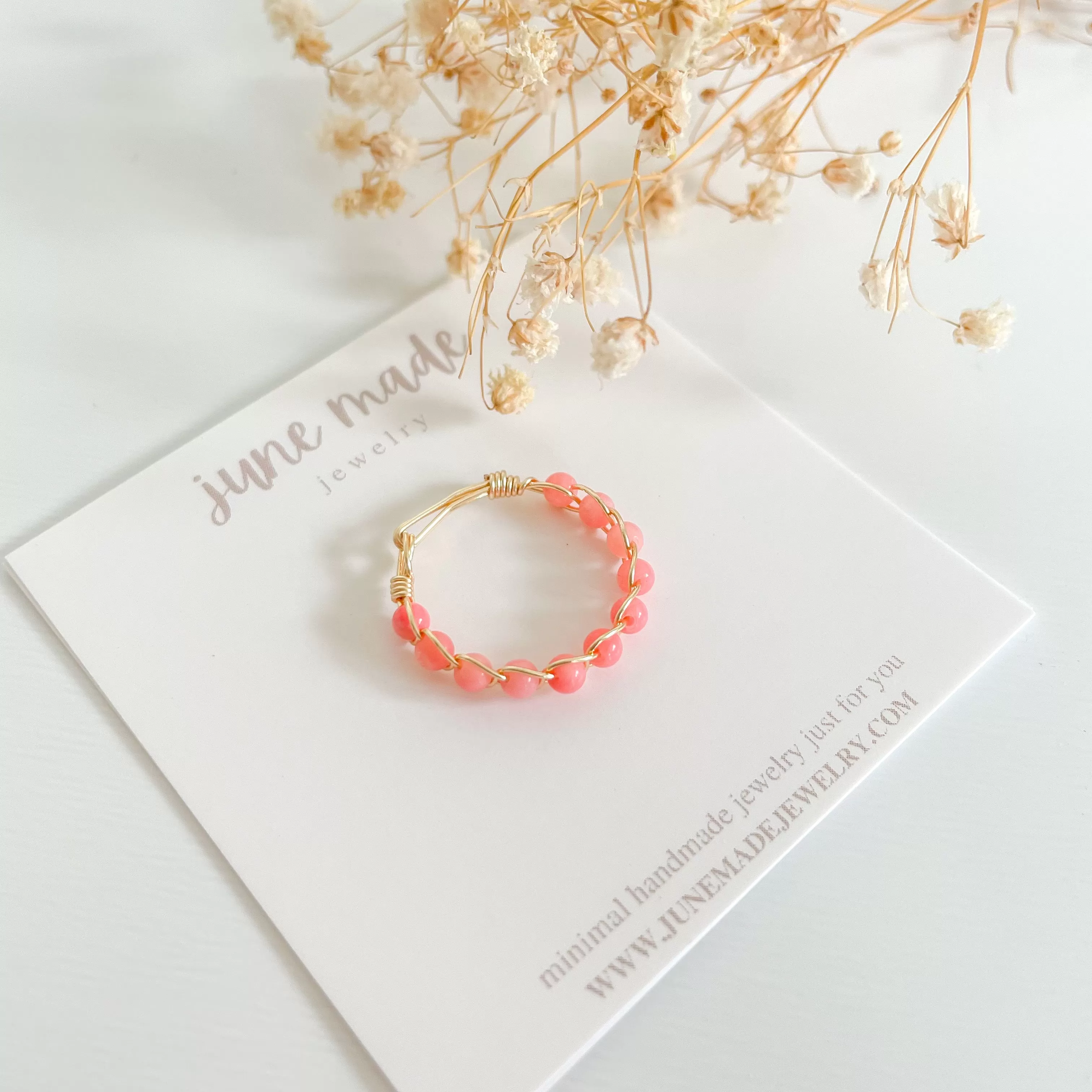 Coral Braided Wire Ring