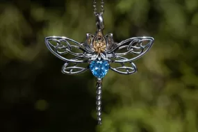 Crystal and Silver Dragonfly Cremation Necklace