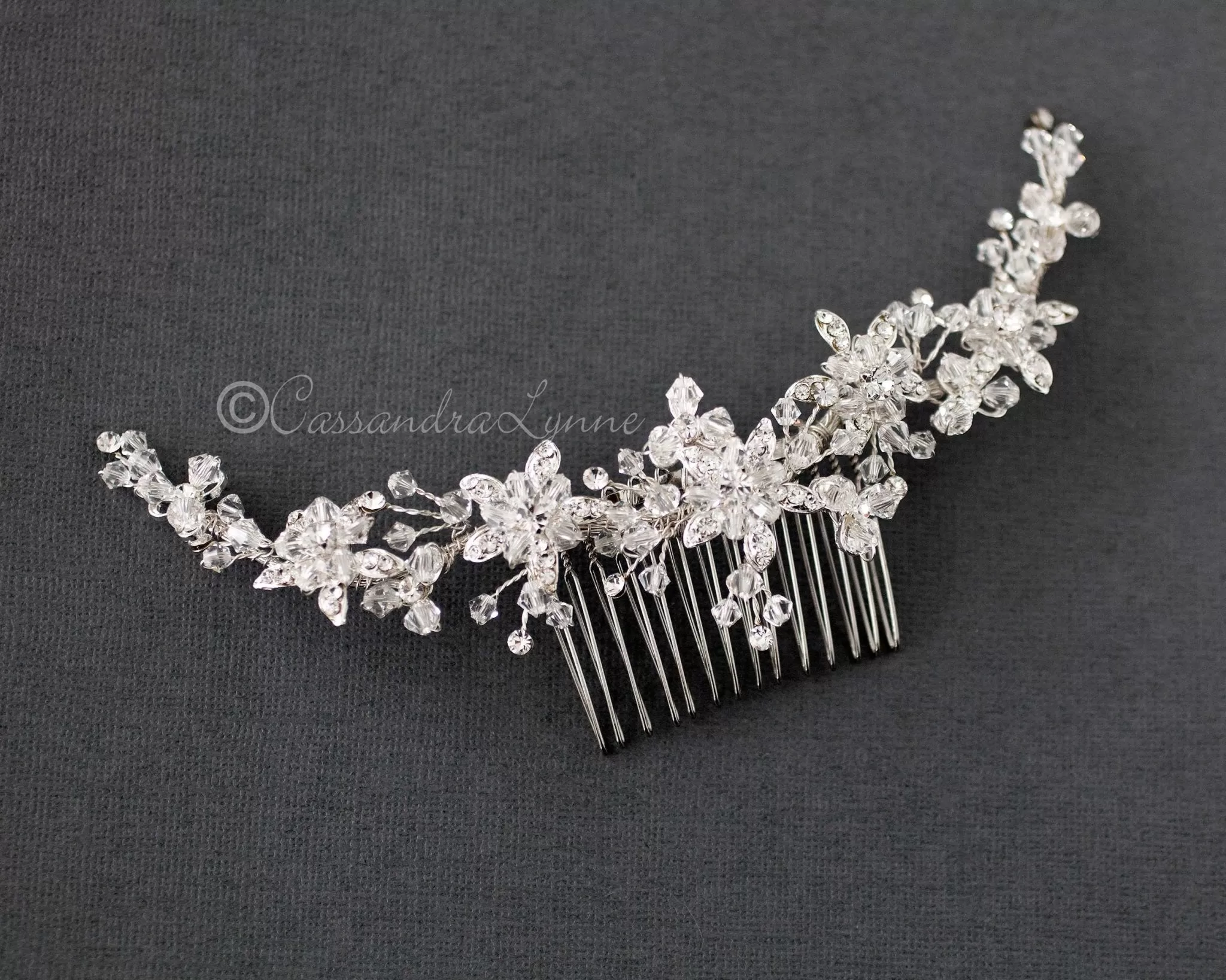 Crystal Beaded Flowers Wedding Side Comb