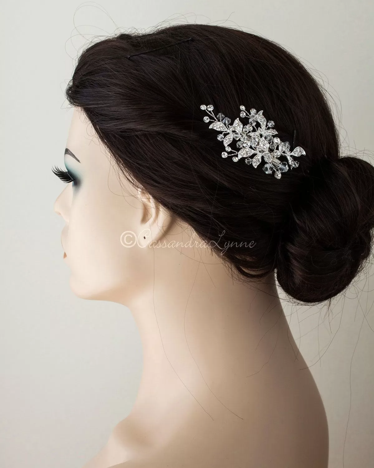 Crystal Bridal Hair Clip with Jeweled Leaves