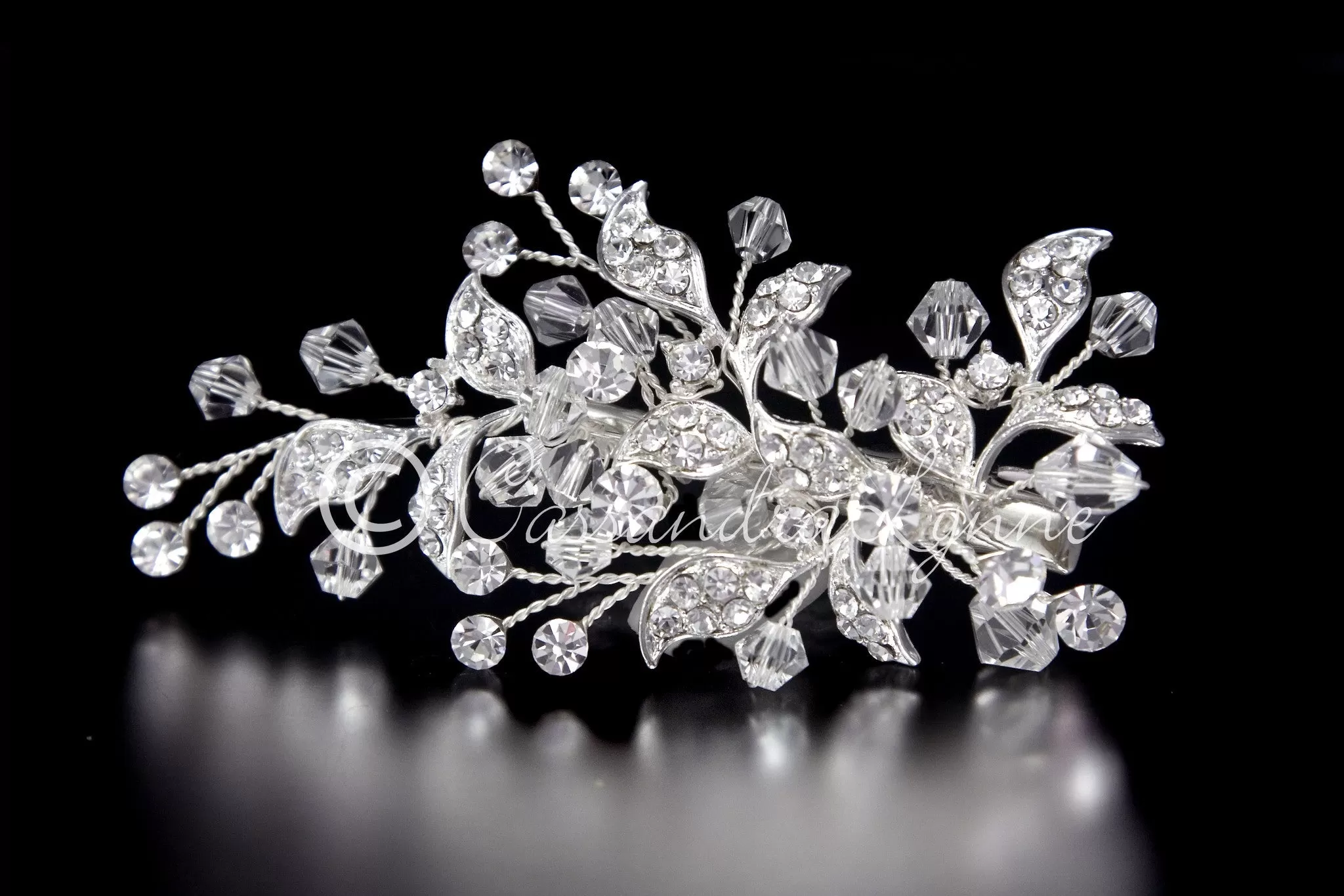 Crystal Bridal Hair Clip with Jeweled Leaves