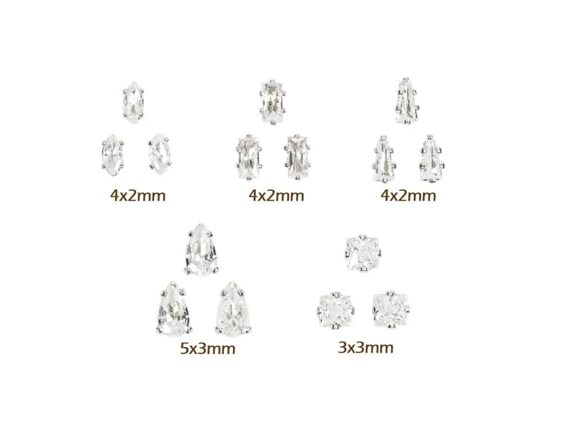 Crystal with Silver Setting - 5 pcs