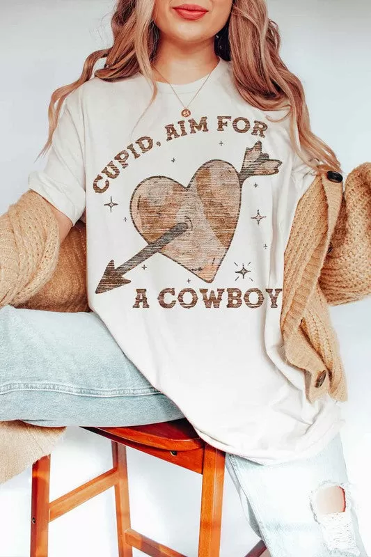 CUPID AIM FOR A COWBOY VALENTINES GRAPHIC TEE