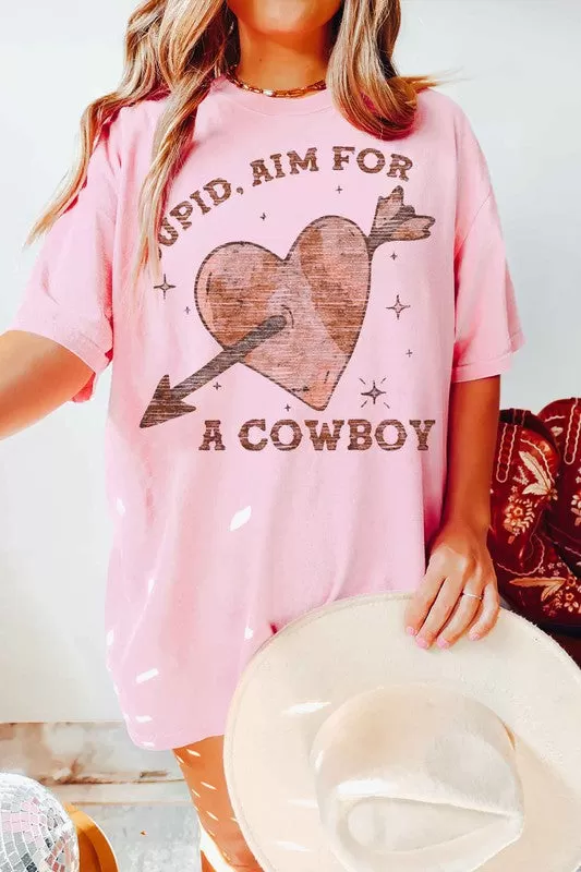 CUPID AIM FOR A COWBOY VALENTINES GRAPHIC TEE