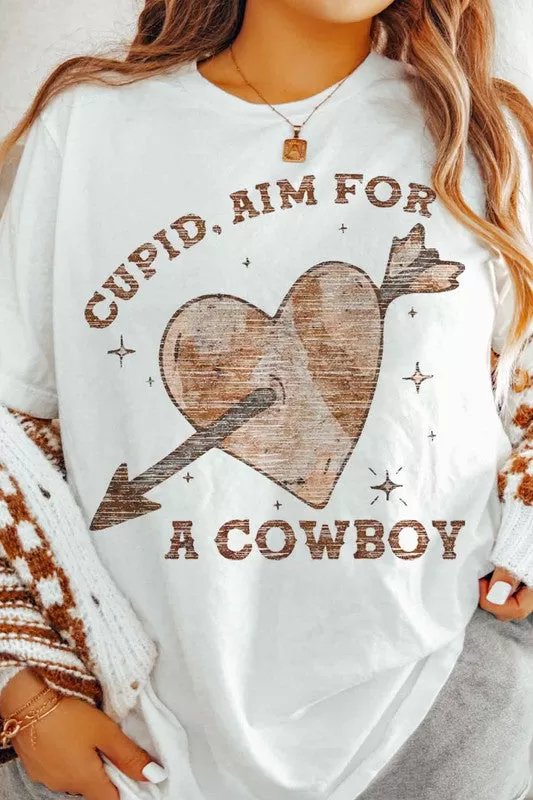 CUPID AIM FOR A COWBOY VALENTINES GRAPHIC TEE