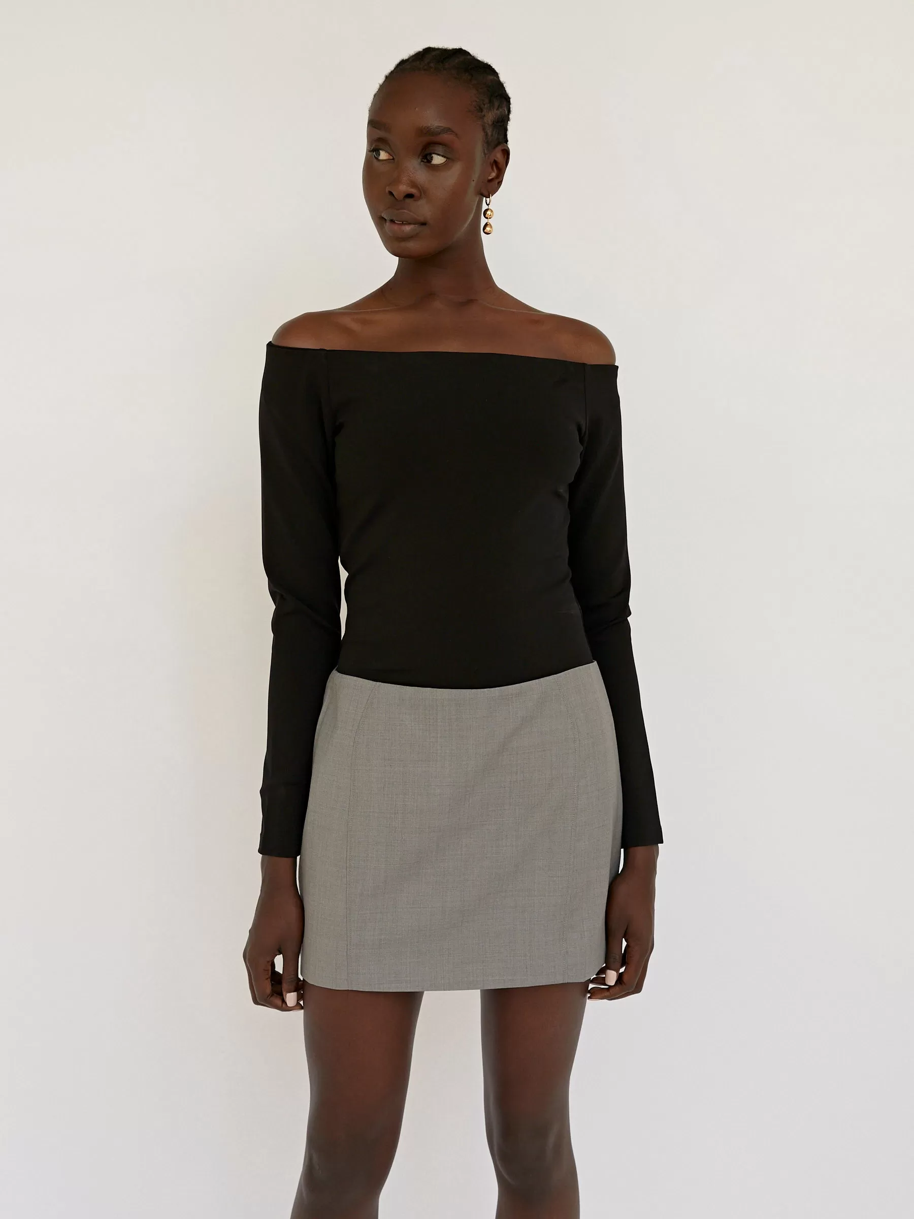 Curve Seam Wool Mini Skirt