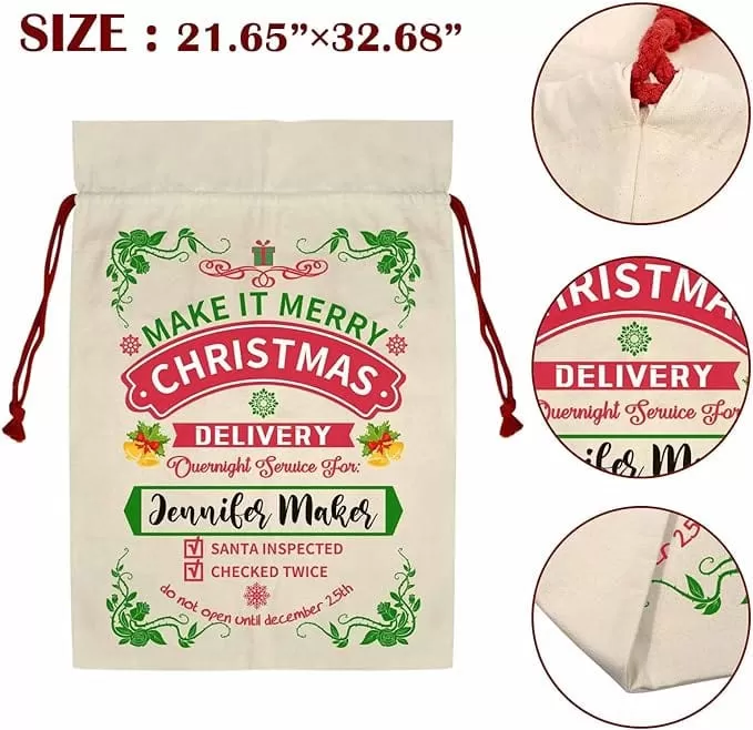 Custom Name Merry Christmas Gifts Large Santa Bags Christmas Drawstring Bag for Xmas Party Favor Supplies Wrapping 21 x 32 Inch