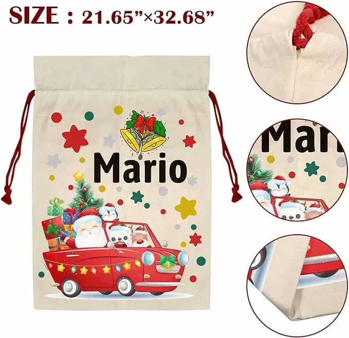 Custom Name Merry Christmas Gifts Large Santa Bags Christmas Drawstring Bag for Xmas Party Favor Supplies Wrapping 21 x 32 Inch