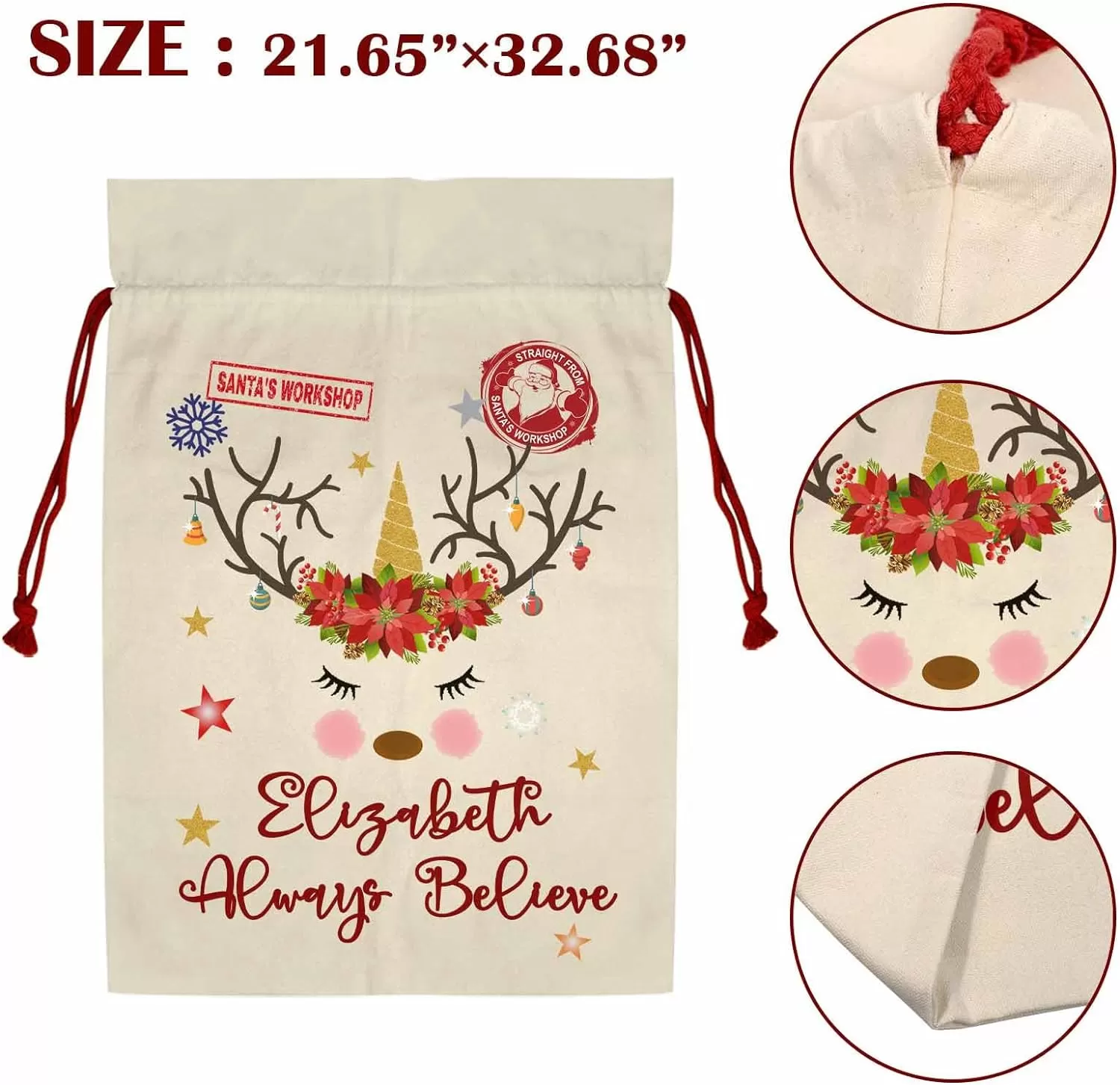 Custom Name Merry Christmas Gifts Large Santa Bags Christmas Drawstring Bag for Xmas Party Favor Supplies Wrapping 21 x 32 Inch