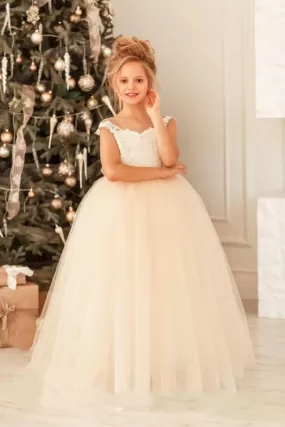 Cute White Lace Tulle Princess Girls Birtrhday Christmas Party Dress