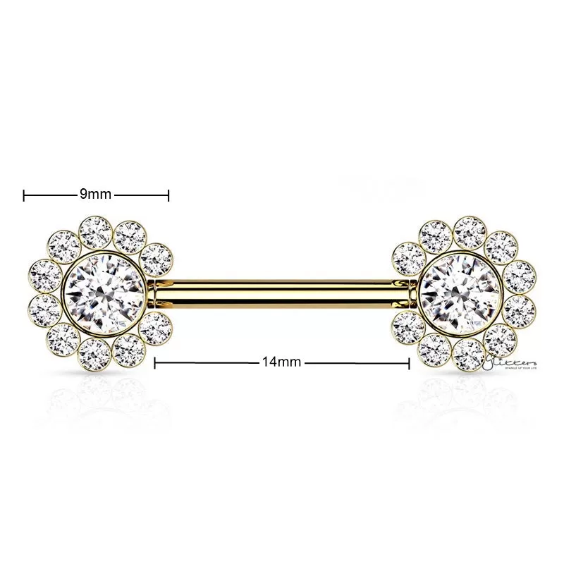 CZ Flower Push in Nipple Barbell - Gold