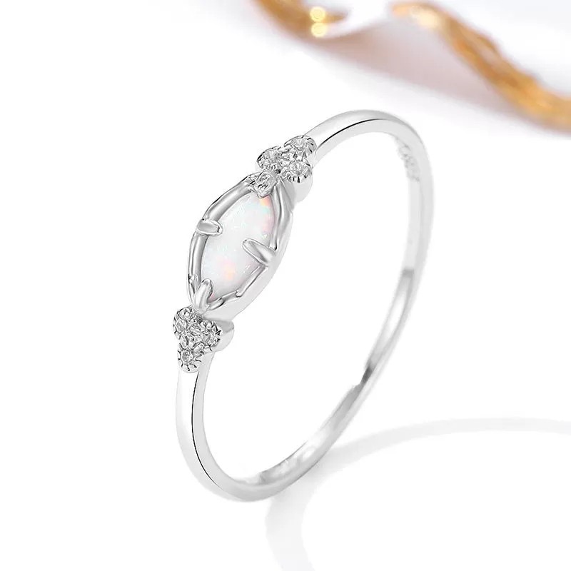 Dainty Vintage Marquise Opal Stone Ring Silver