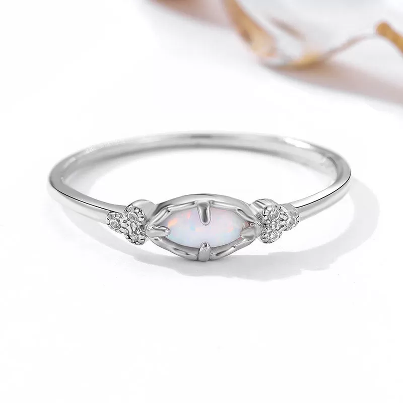 Dainty Vintage Marquise Opal Stone Ring Silver