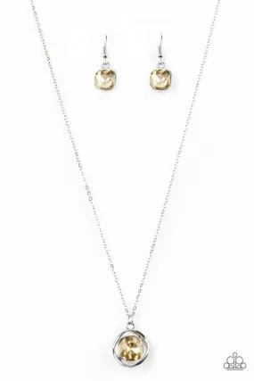 Dazzle In Diamonds Silver and Topaz Brown Gem Necklace and matching Earrings - Paparazzi Accessories