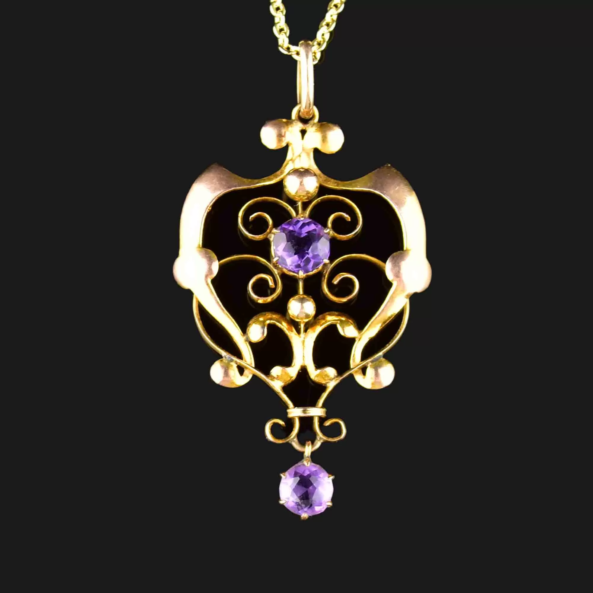 Edwardian Gold Amethyst Lavaliere Pendant Necklace