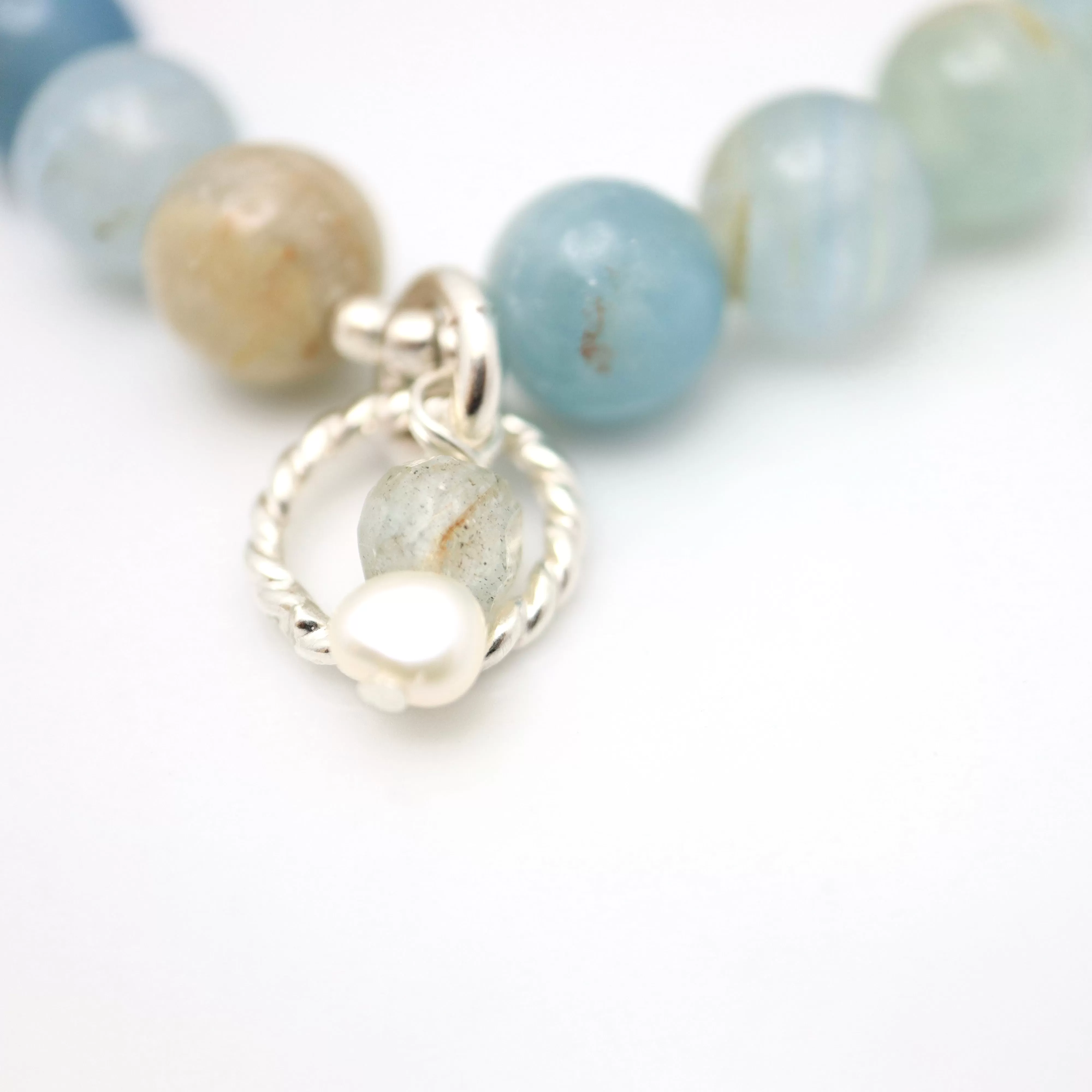 ERSA Blue Calcite & Silver Twist Charm Stretch Bracelet