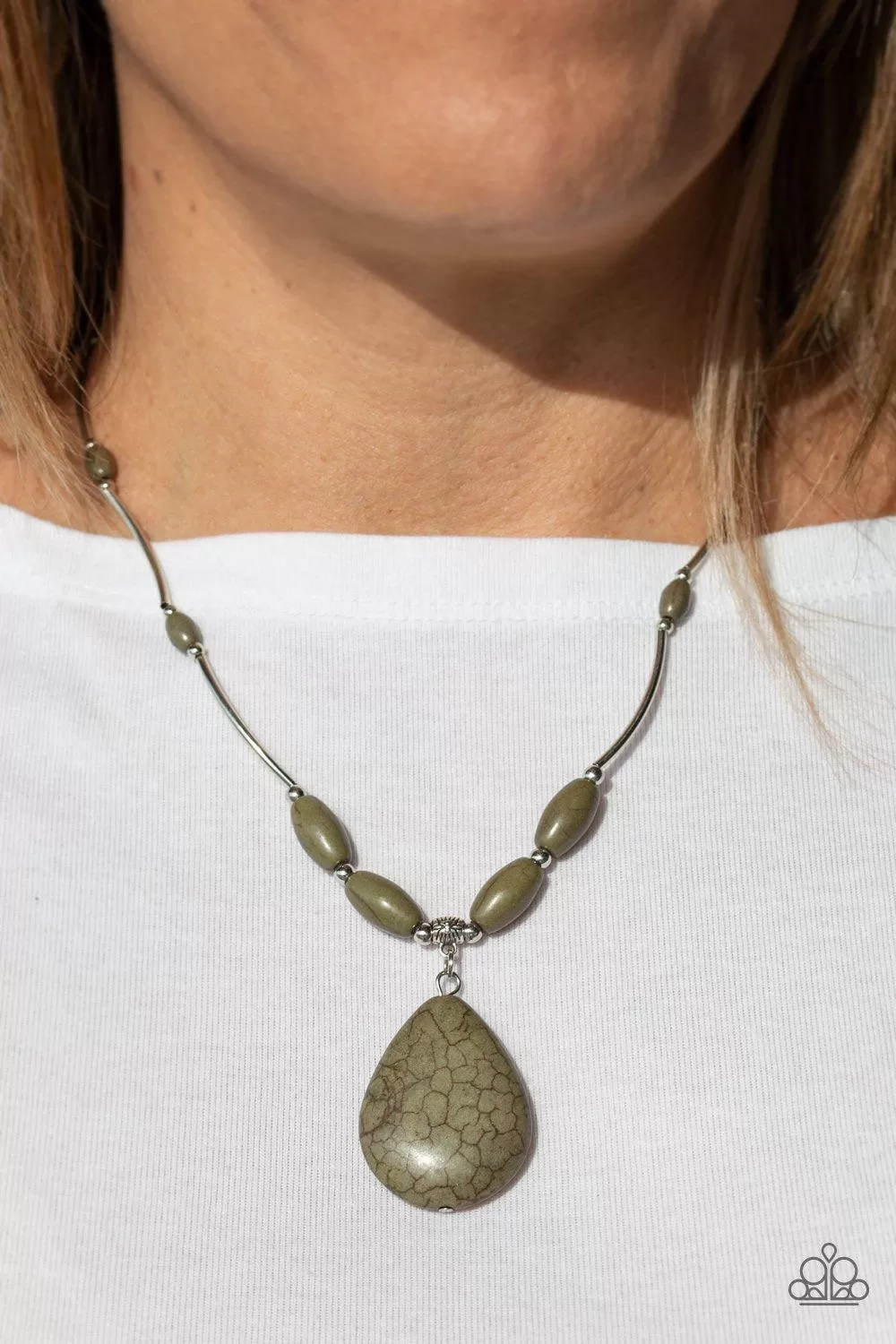 Explore The Elements Olive Green Stone Necklace - Paparazzi Accessories