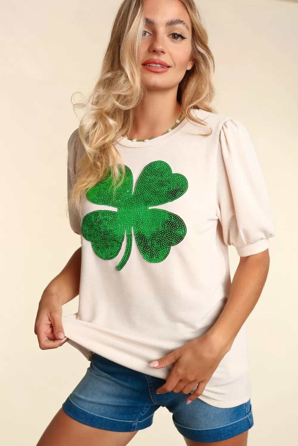 Find Your Luck Sequin Shamrock Top