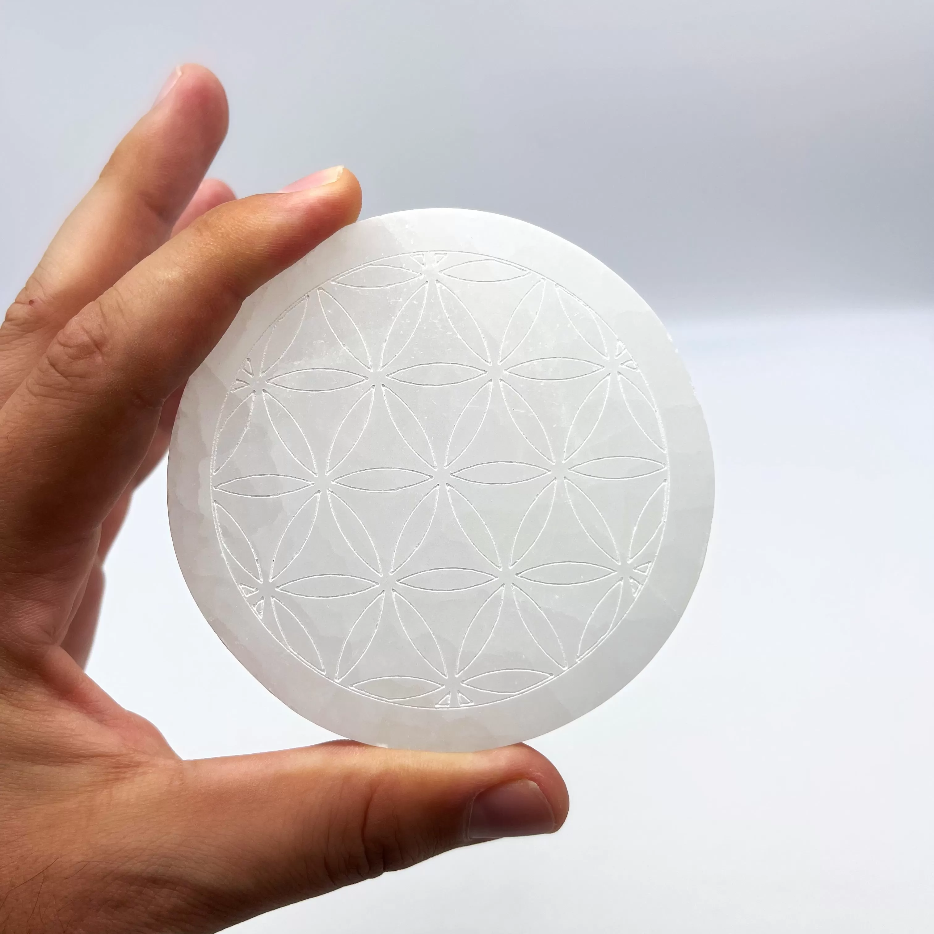 Flower of Life Etched Selenite Plate