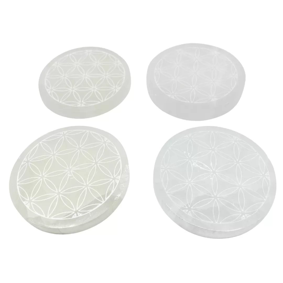 Flower of Life Etched Selenite Plate