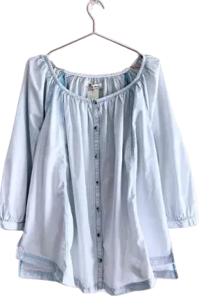 Free People Oxford Swing Tunic Blouse In Off White / Blue Stripe BNWT UK XS