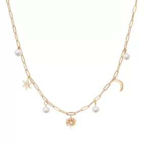 Freshwater Pearl Moon & Star Gold Choker - Daisy