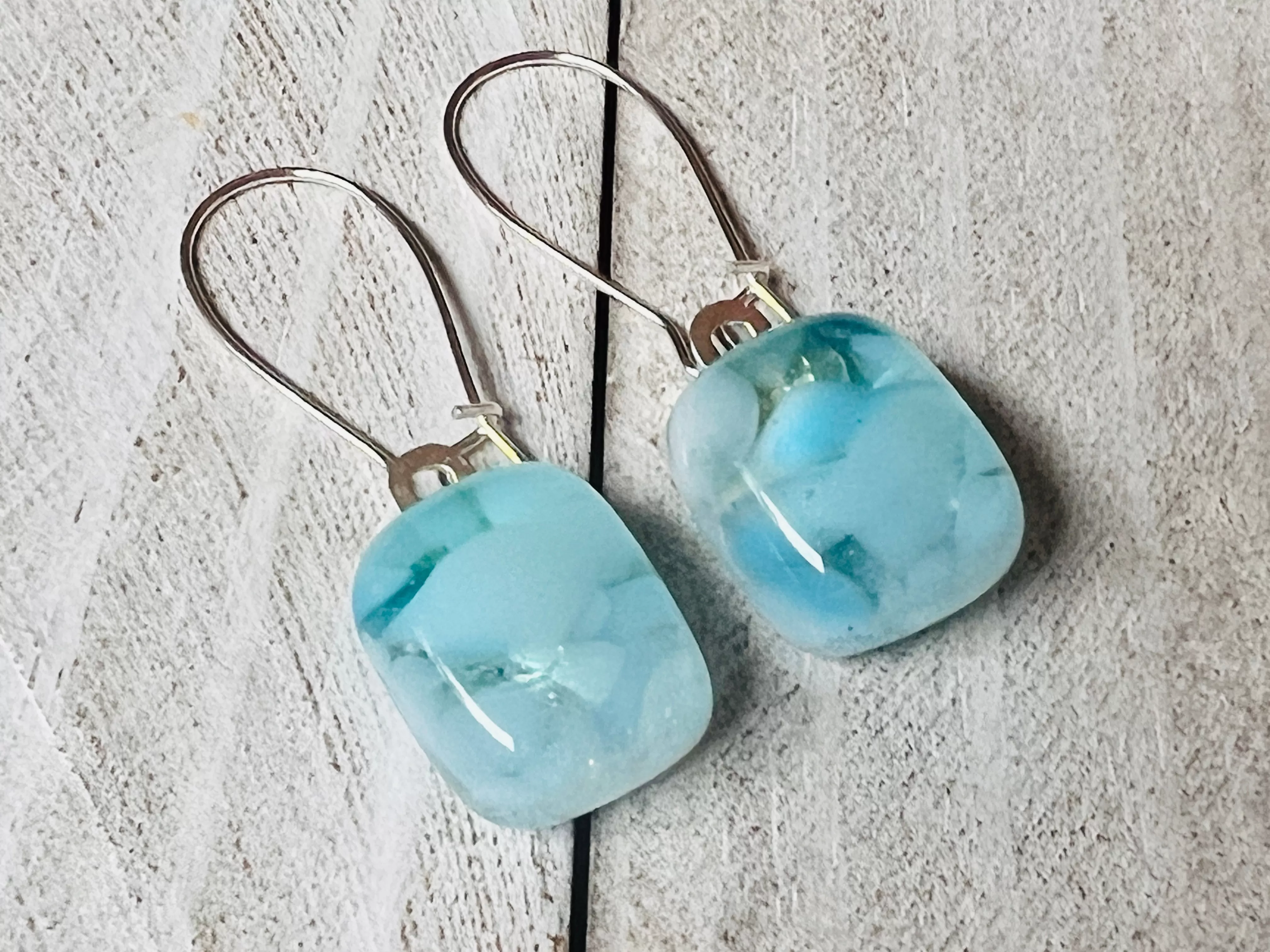 Fused Glass Earrings~ Light Blue  ~