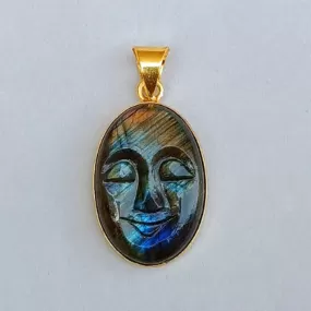 Genuine Labradorite Gemstone Moon Face Designer Pendant