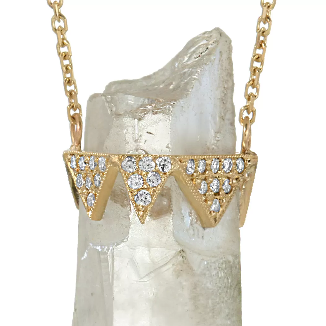 Gold Diamond and Clear Quartz Crystal Pendant Necklace