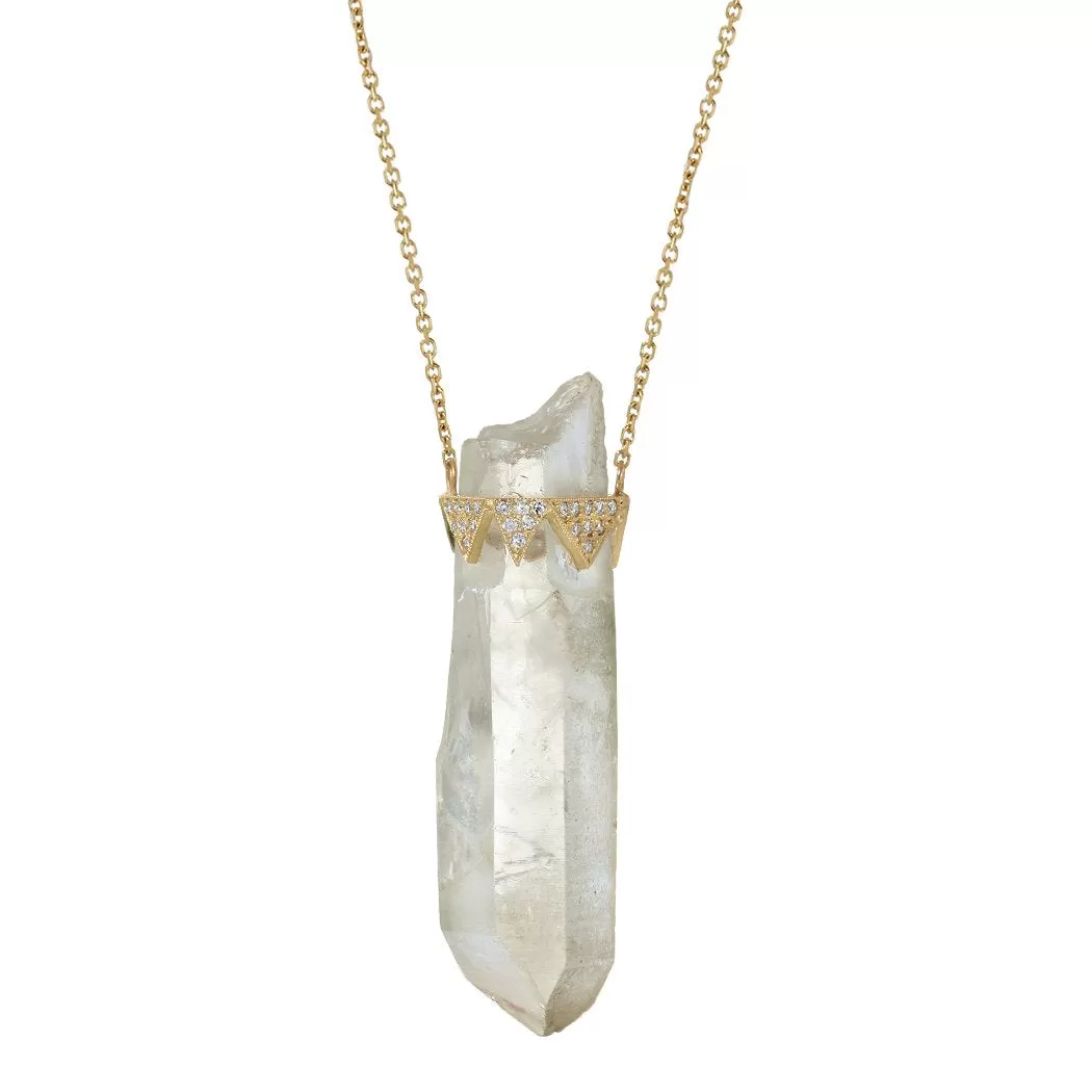 Gold Diamond and Clear Quartz Crystal Pendant Necklace