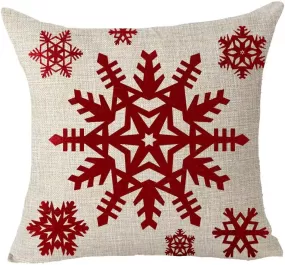 Happy Winter Red Snowflake Christmas Throw Pillow Cover Cushion Case Cotton Linen