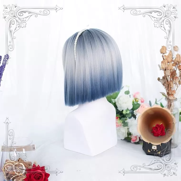 HARAJUKU LOLITA BLUE GRAY GRADIENT SHORT CURLS WIG BY90028