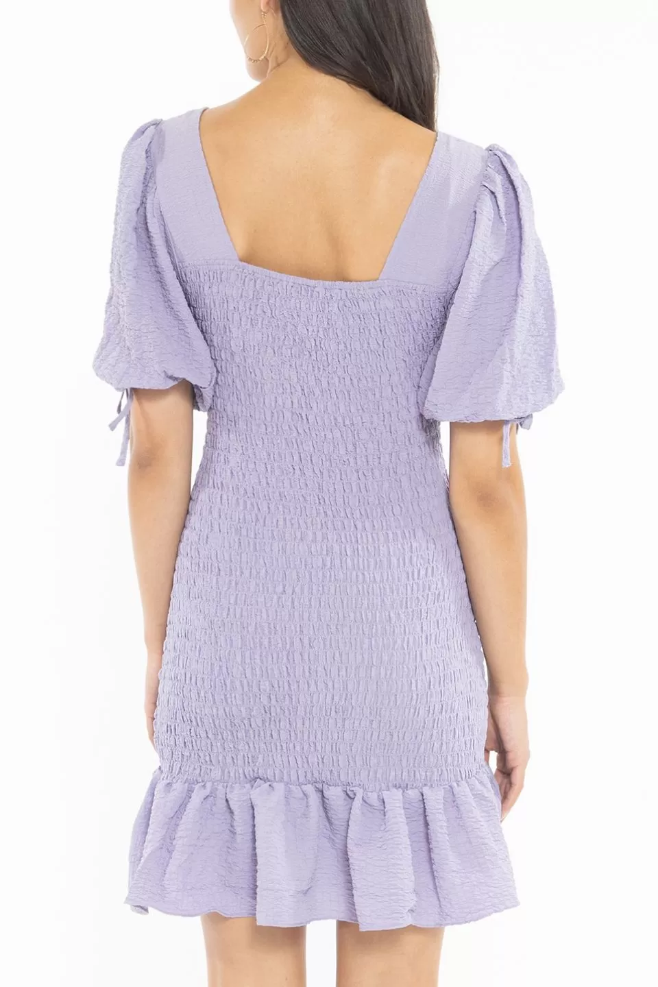 Harper Lilac Square Neck Shirred SS Mini Dress