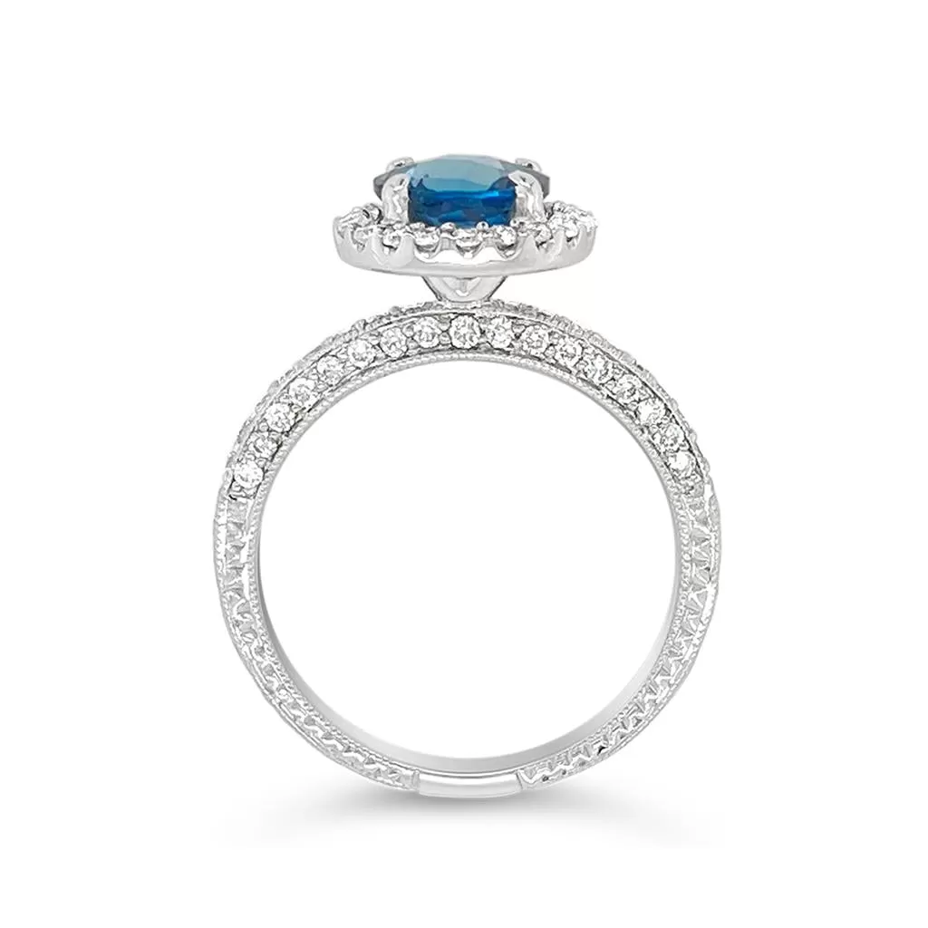 Irisa by Martin Binder London Blue Topaz & Diamond Halo Ring