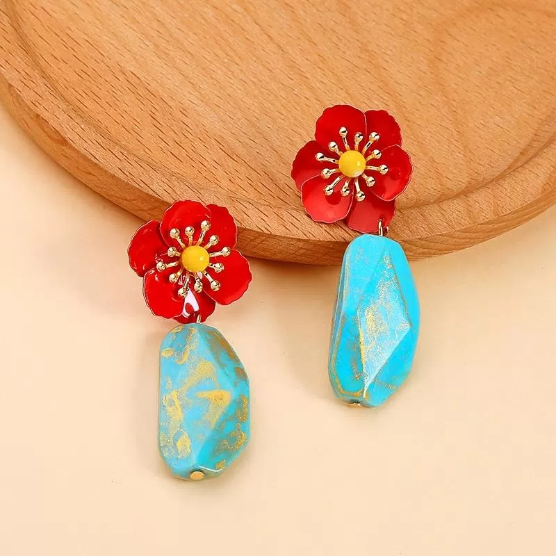 Irregular Acrylic Red Flower Drop Earrings