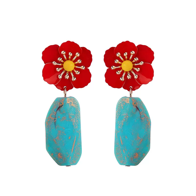 Irregular Acrylic Red Flower Drop Earrings