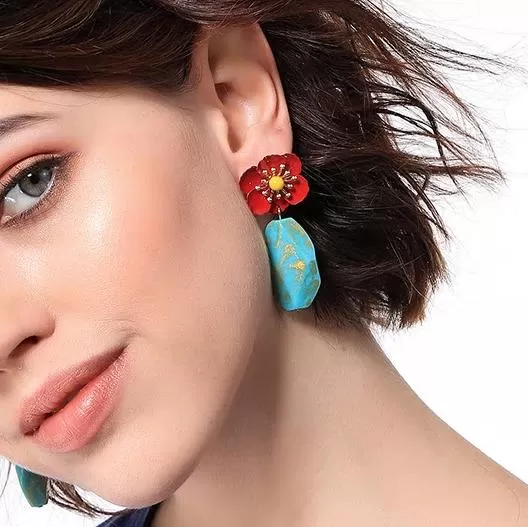 Irregular Acrylic Red Flower Drop Earrings