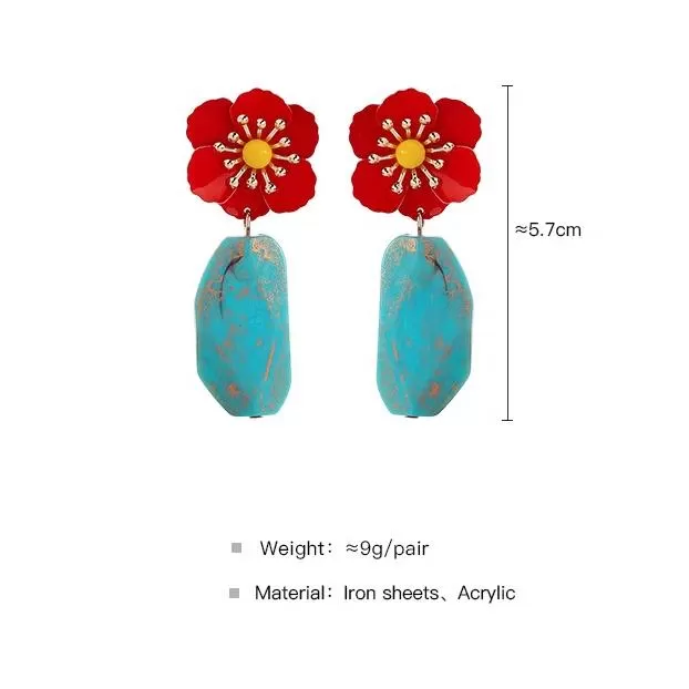 Irregular Acrylic Red Flower Drop Earrings