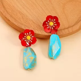 Irregular Acrylic Red Flower Drop Earrings