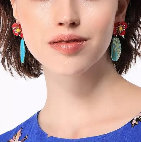 Irregular Acrylic Red Flower Drop Earrings