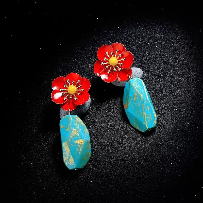 Irregular Acrylic Red Flower Drop Earrings