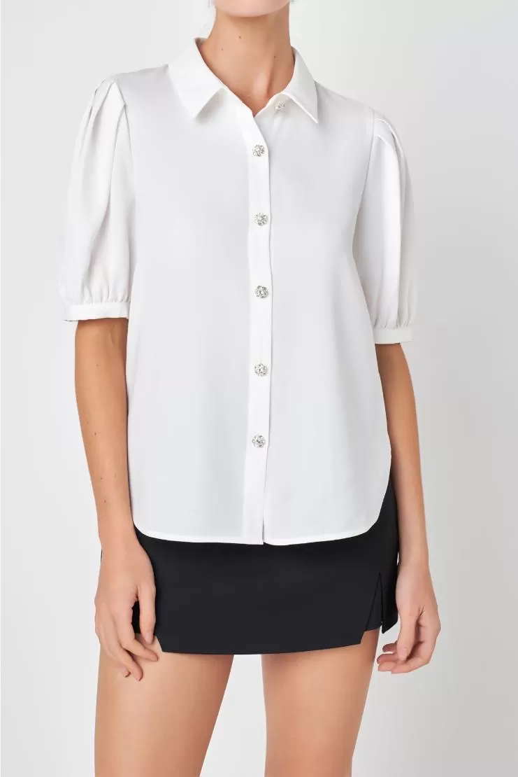 Julia Jeweled Button Up Chiffon Blouse