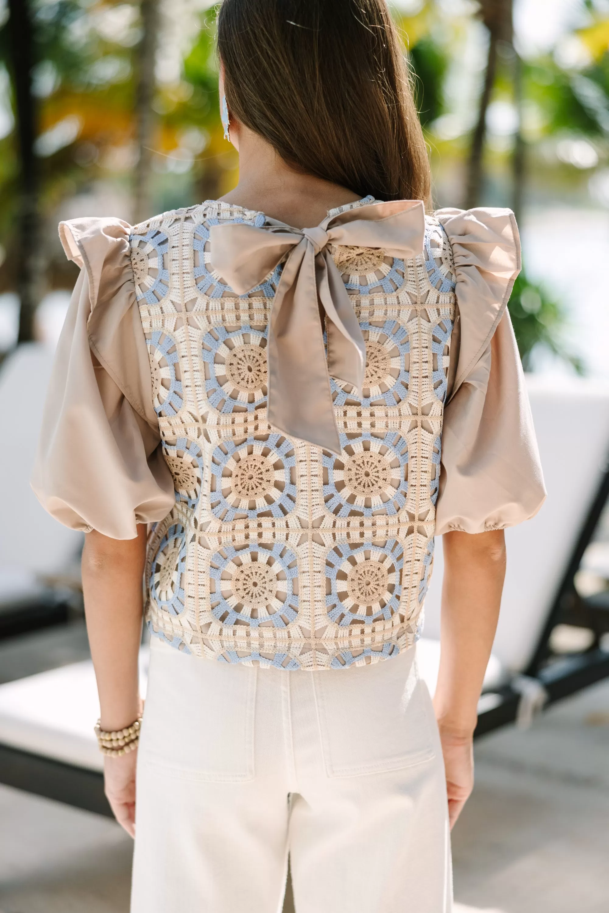 Just My Type Blue Crochet Blouse