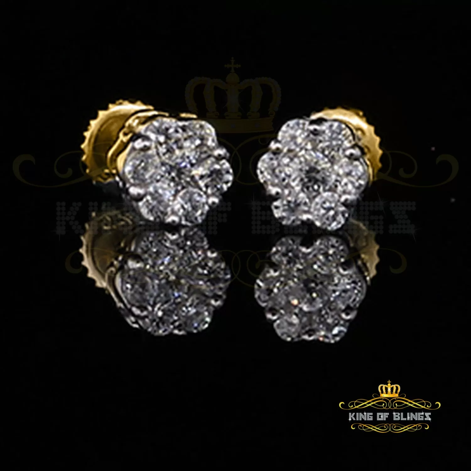 King of Bling's 925 Yellow Silver 0.96ct Cubic Zirconia Women's & Men's Hip Hop Floral Earrings