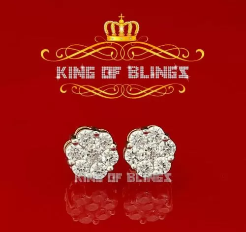 King of Bling's 925 Yellow Silver 0.96ct Cubic Zirconia Women's & Men's Hip Hop Floral Earrings