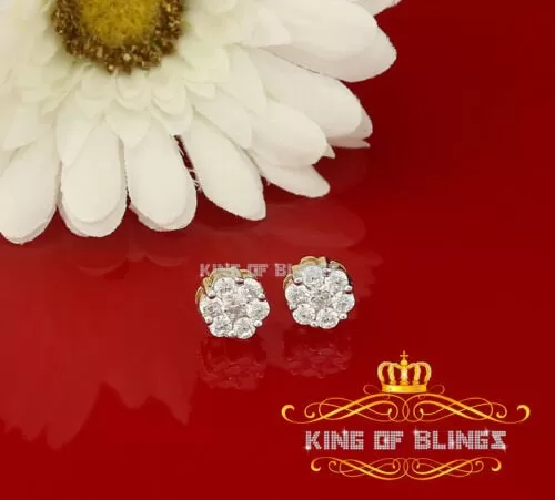 King of Bling's 925 Yellow Silver 0.96ct Cubic Zirconia Women's & Men's Hip Hop Floral Earrings