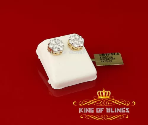 King of Bling's 925 Yellow Silver 0.96ct Cubic Zirconia Women's & Men's Hip Hop Floral Earrings