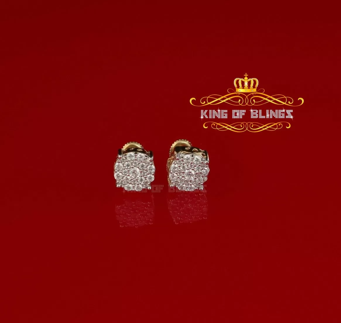 King of Bling's Aretes Para Hombre 925 Yellow Silver 0.66ct Cubic Zirconia Round Women's Earring