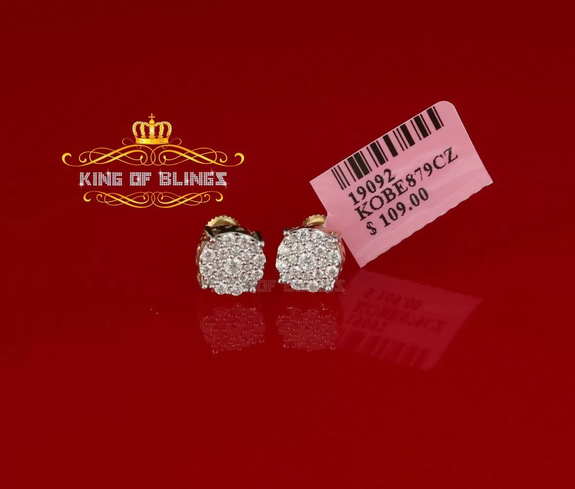 King of Bling's Aretes Para Hombre 925 Yellow Silver 0.66ct Cubic Zirconia Round Women's Earring